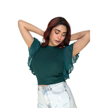 Load image into Gallery viewer, Hosiery Blouses- Flutter Sleeves - Green - Blouse featured