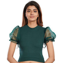Load image into Gallery viewer, Hosiery Blouses with Puffy Organza Sleeves - Green - Blouse featured