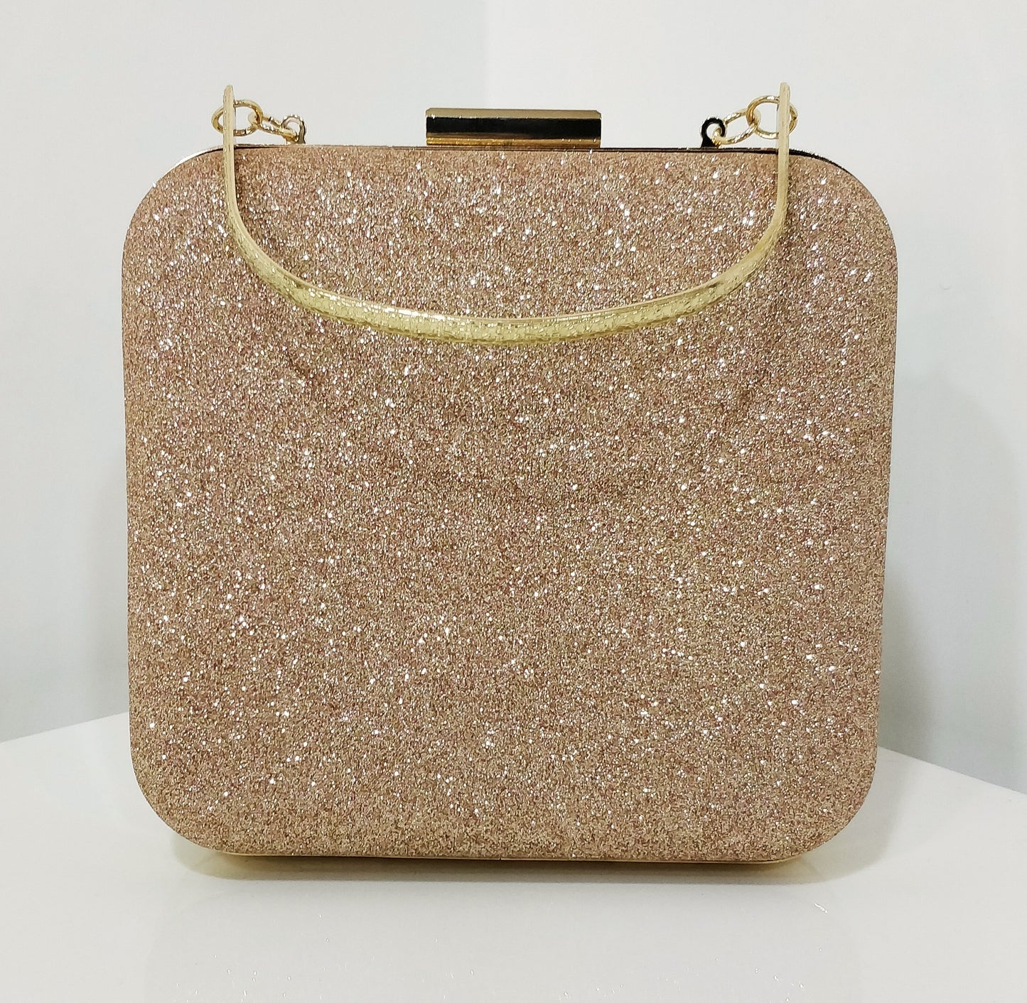 Rose Gold Glitter Frosted Evening Clutch - Square Clutch