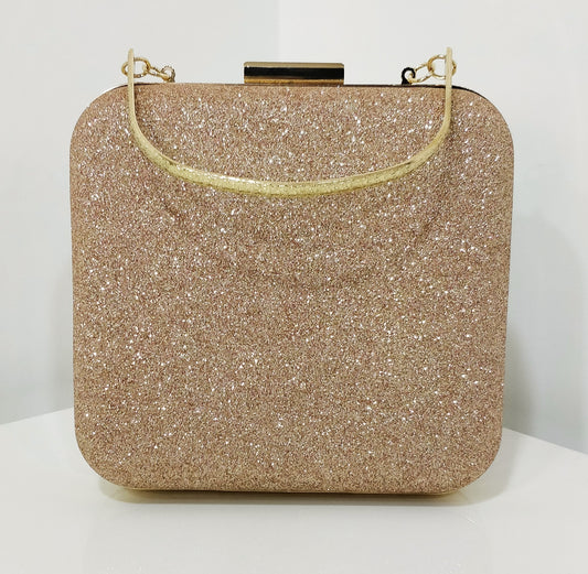 Rose Gold Glitter Frosted Evening Clutch - Square Clutch