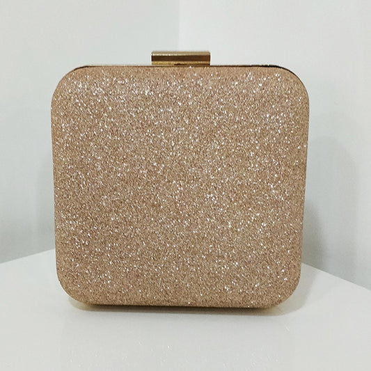 Rose Gold Glitter Frosted Evening Clutch - Square Clutch