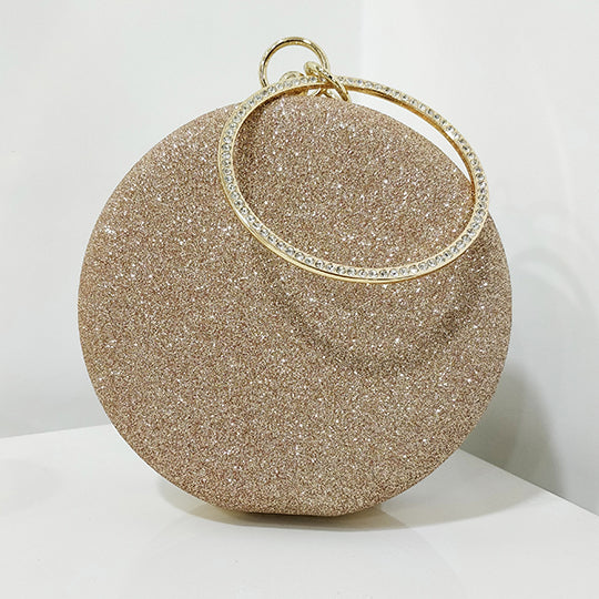 Glitter Frosted Evening Clutch - Round Rose gold Clutch
