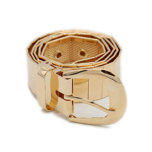 Golden metallic hip belt featured