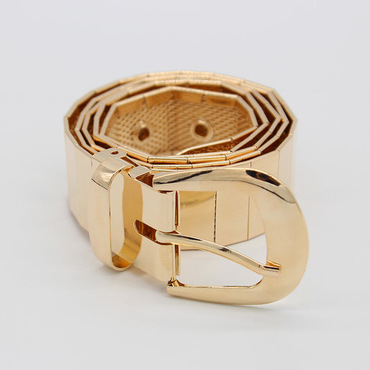 Golden metallic hip belt featured