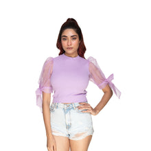 Load image into Gallery viewer, Hosiery Blouses- Bow Tie Up Sleeves - Lavender - Blouse featured
