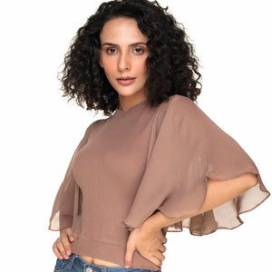 Hosiery Blouses- Butterfly Sleeves - Light Brown - Blouse featured