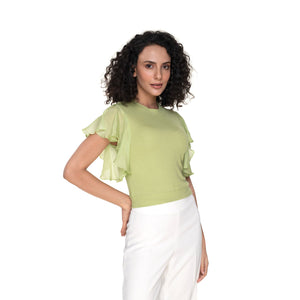 Hosiery Blouses- Flutter Sleeves - Lime Green - Blouse featured