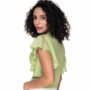 Hosiery Blouses- Flutter Sleeves - Lime Green - Blouse featured