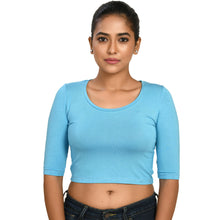 Load image into Gallery viewer, Cotton Rayon Blouses - Elbow Sleeves Maya Blue Bust size 28-40 Blouse