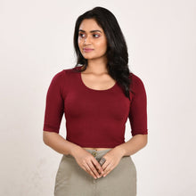Load image into Gallery viewer, Cotton Rayon Blouses - Elbow Sleeves Mahogany Maroon Bust size 28-40 Blouse