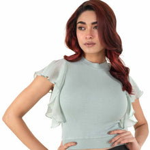 Load image into Gallery viewer, Hosiery Blouses- Flutter Sleeves - Mint Green - Blouse featured
