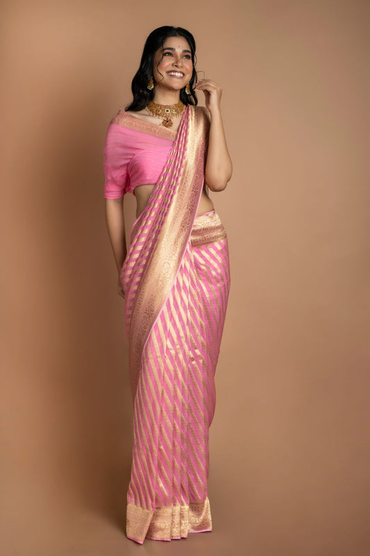 Pink Stripes Saree Saree