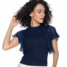 Load image into Gallery viewer, Hosiery Blouses- Flutter Sleeves - Royal Blue - Blouse featured