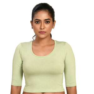 Cotton Rayon Blouses Plus Size - Elbow Sleeves Saga Green Bust size 42-48 Blouse