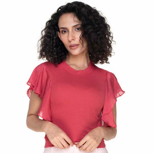 Hosiery Blouses- Flutter Sleeves - Vermilion Red - Blouse featured