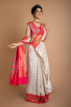 Load image into Gallery viewer, White Silk Saree With Red Banarasi Border Saree