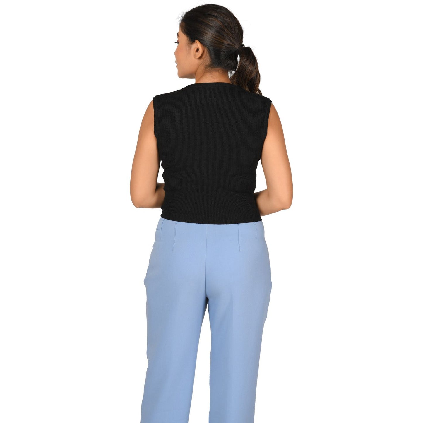 Textured Knit Sleeves Top - Black - Blouse featured