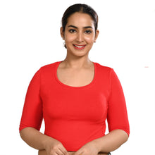 Load image into Gallery viewer, Cotton Rayon Blouses Plus Size - Elbow Sleeves Red Bust size 42-48 Blouse