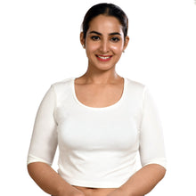 Load image into Gallery viewer, Cotton Rayon Blouses Plus Size - Elbow Sleeves White Bust size 42-48 Blouse