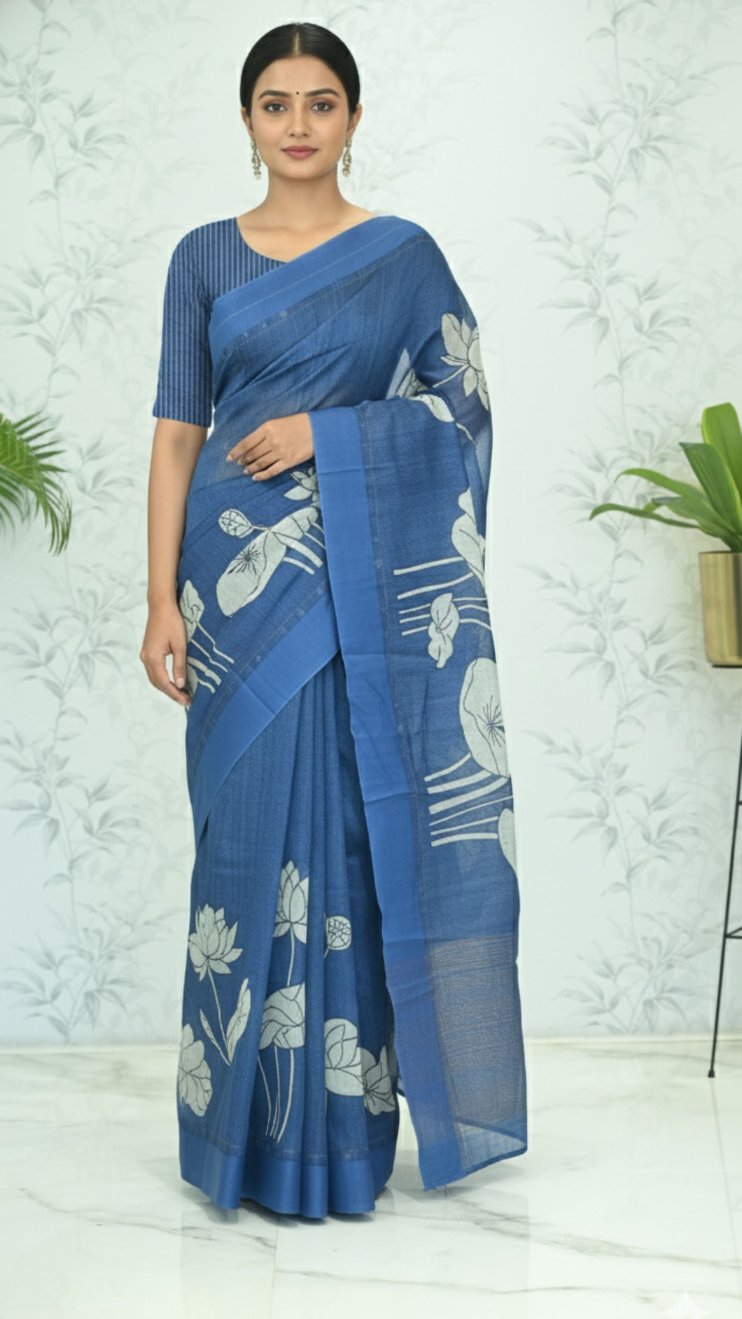 Gayatri Lotus Tussar Silk Saree - Zodiac Blue featured