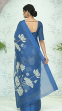 Load image into Gallery viewer, Gayatri Lotus Tussar Silk Saree - Zodiac Blue featured