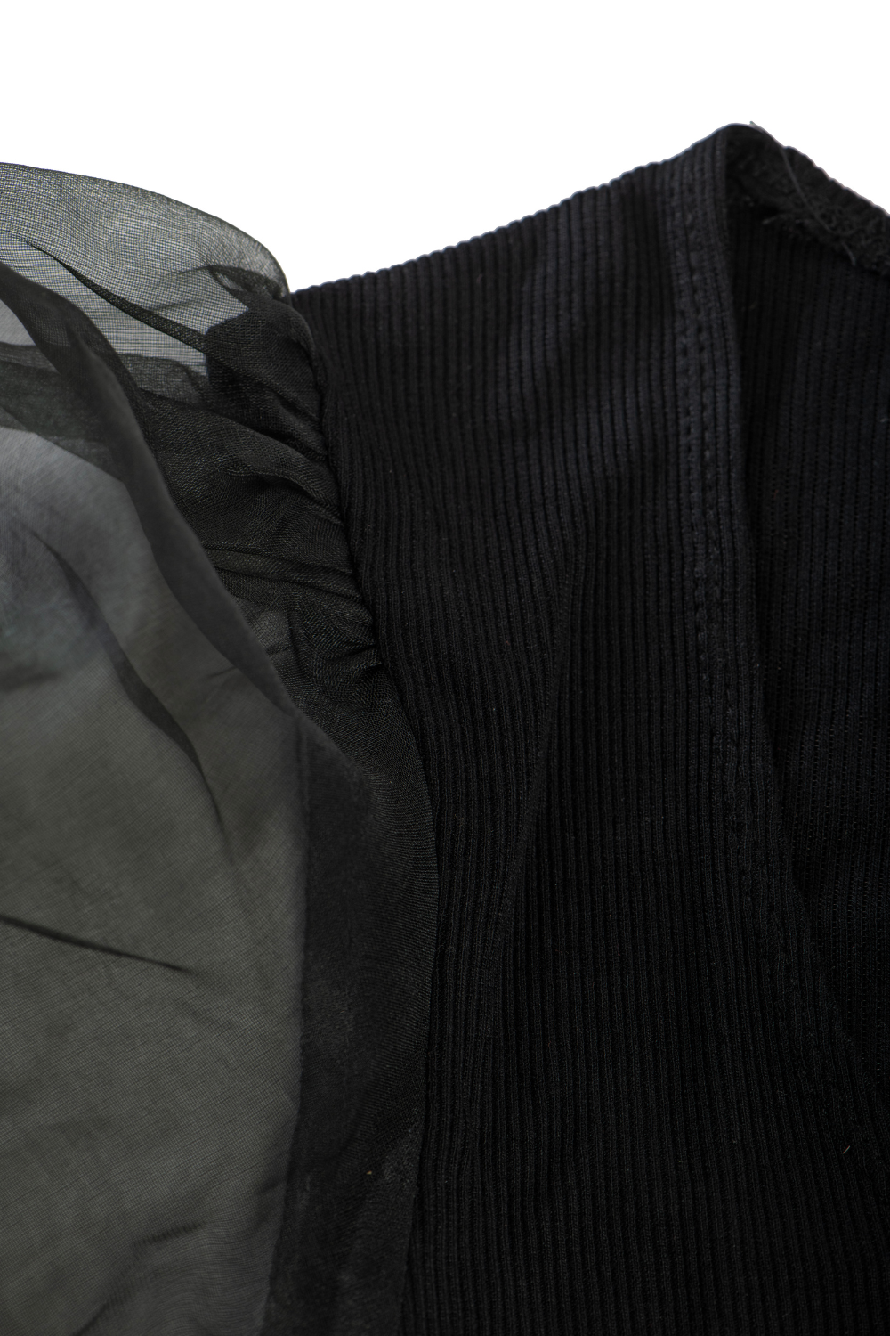 Round neck Blouses with Puffy Organza Sleeves- Plus Size - Black - Blouse featured