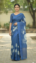 Load image into Gallery viewer, Gayatri Lotus Tussar Silk Saree - Zodiac Blue featured