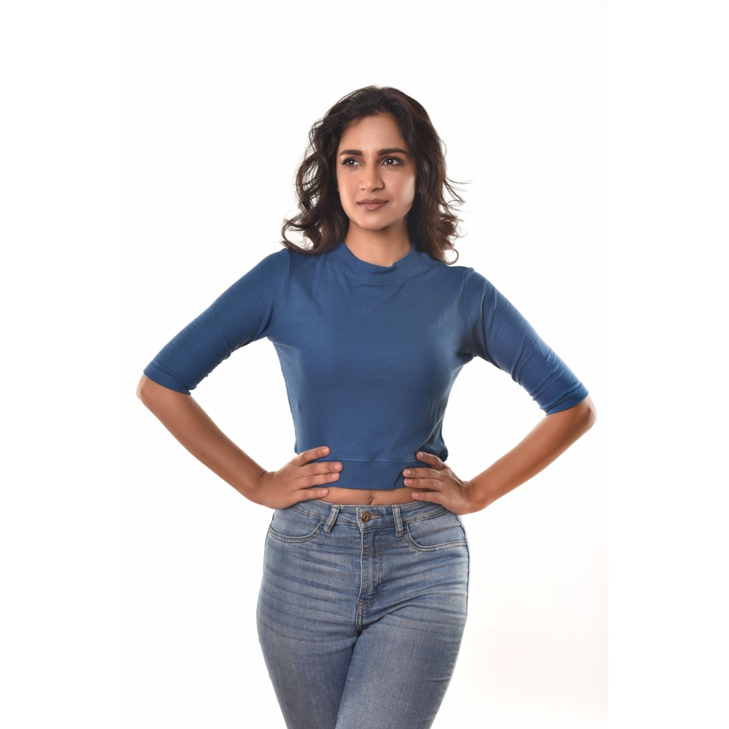 Hosiery Blouses - Elbow Sleeves - Azure Blue - Blouse featured