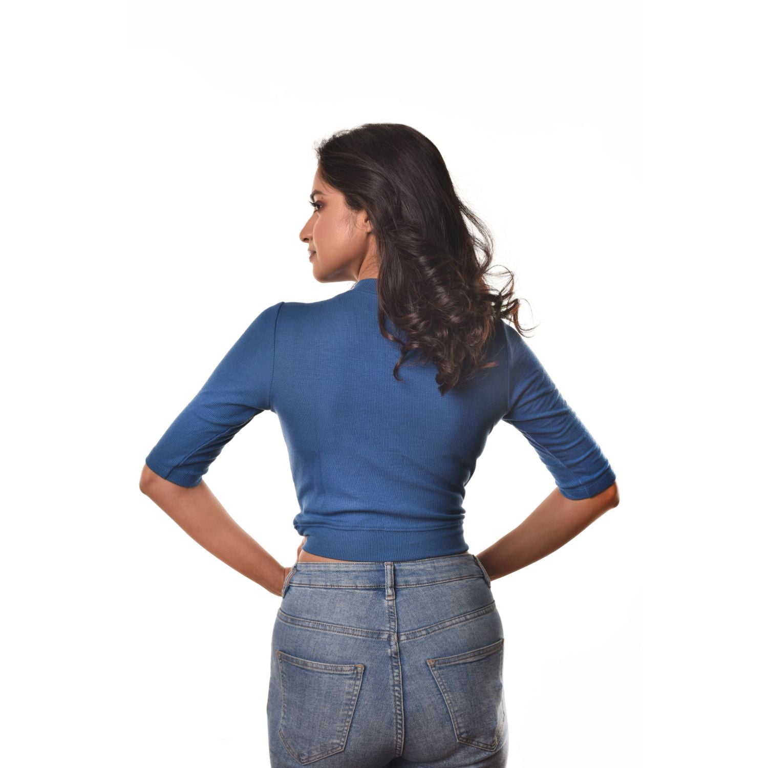 Hosiery Blouses - Elbow Sleeves - Azure Blue - Blouse featured