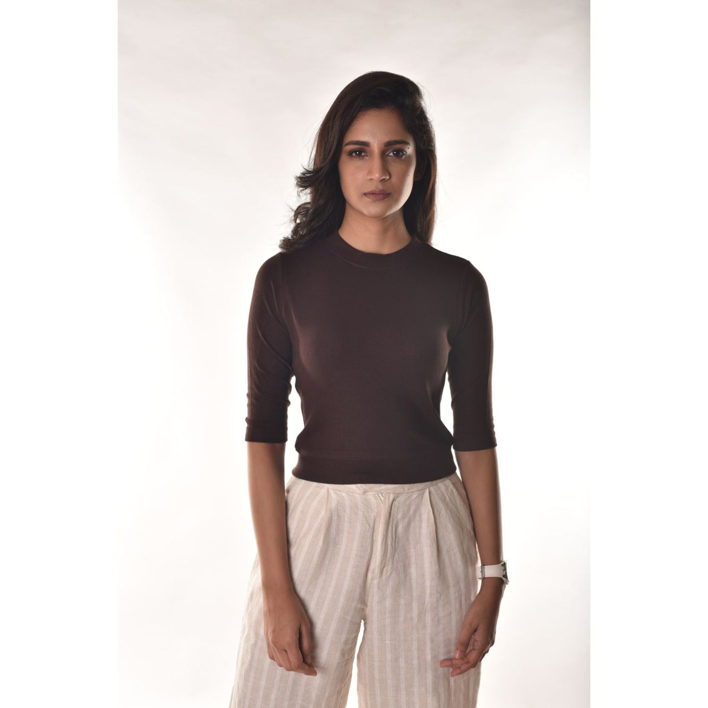 Hosiery Blouses - Elbow Sleeves - Dark Brown - Blouse featured