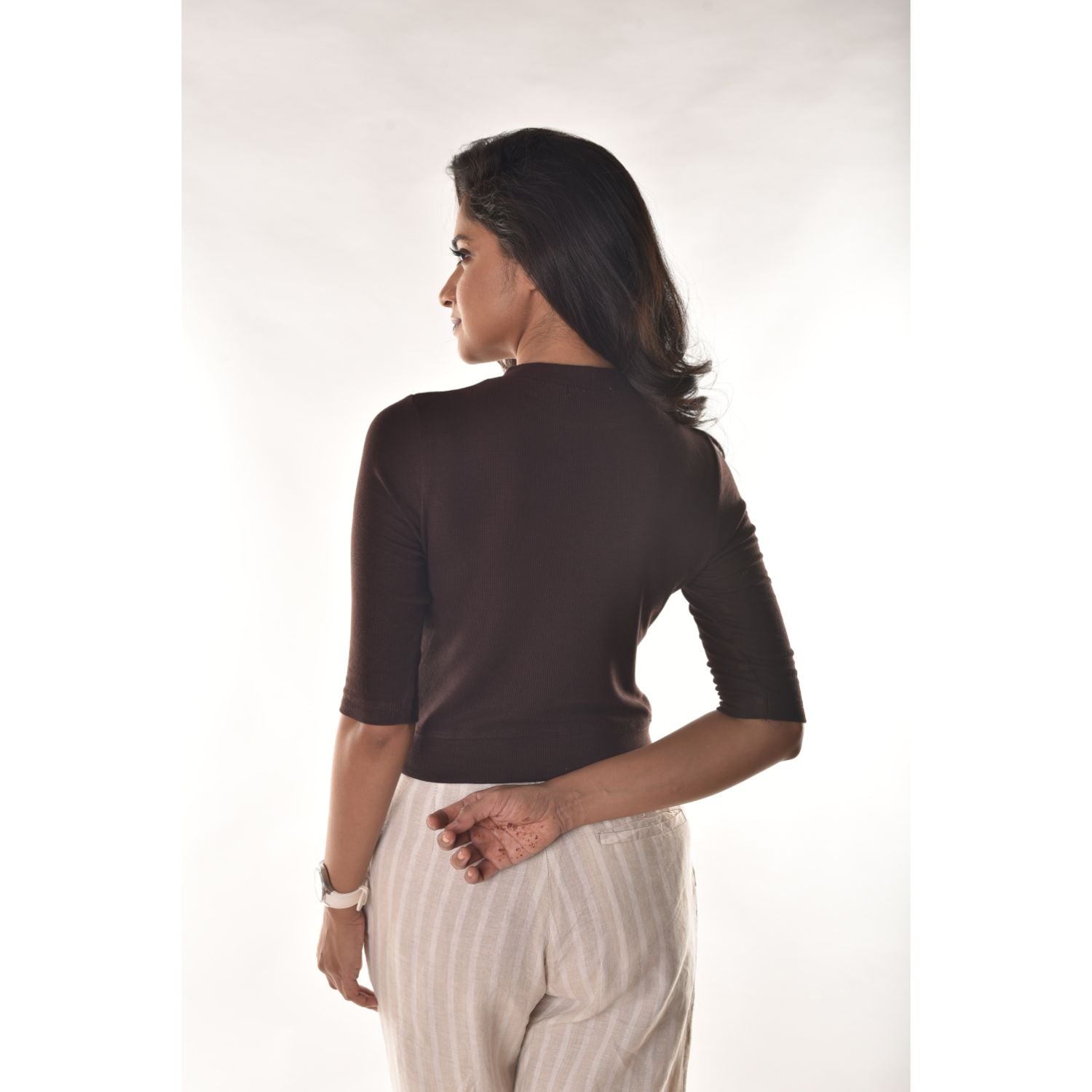 Hosiery Blouses - Elbow Sleeves - Dark Brown - Blouse featured