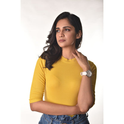 Hosiery Blouses - Elbow Sleeves - Mango Yellow - Blouse featured