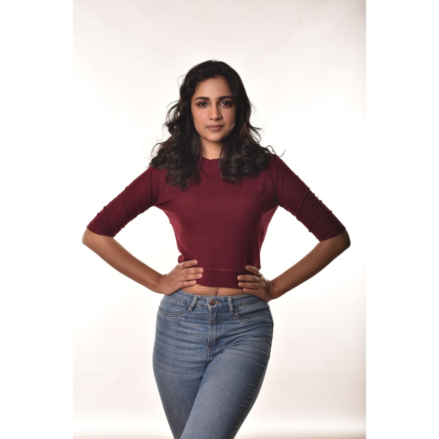 Hosiery Blouses - Elbow Sleeves - Maroon - Blouse featured