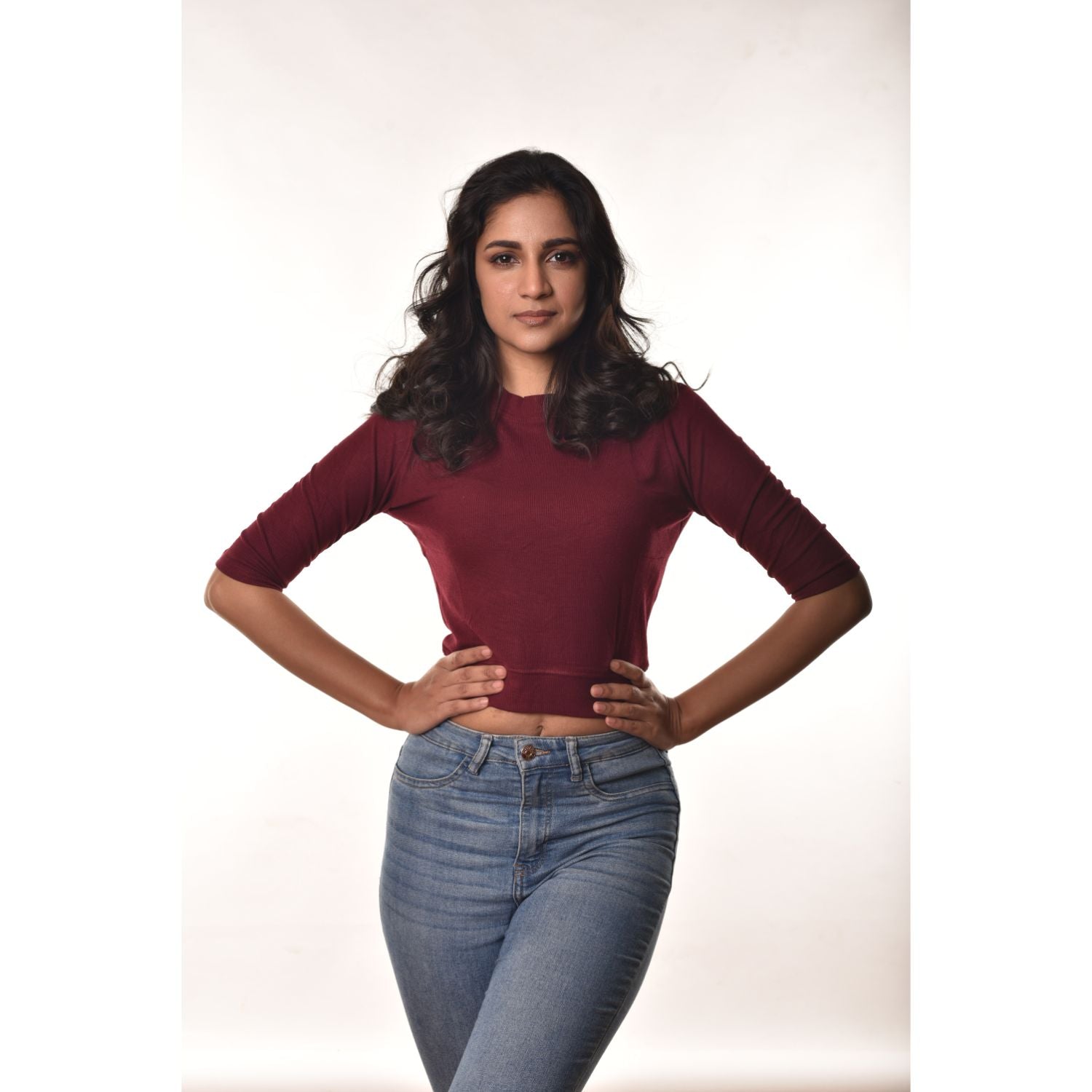 Hosiery Blouses - Elbow Sleeves - Maroon - Blouse featured