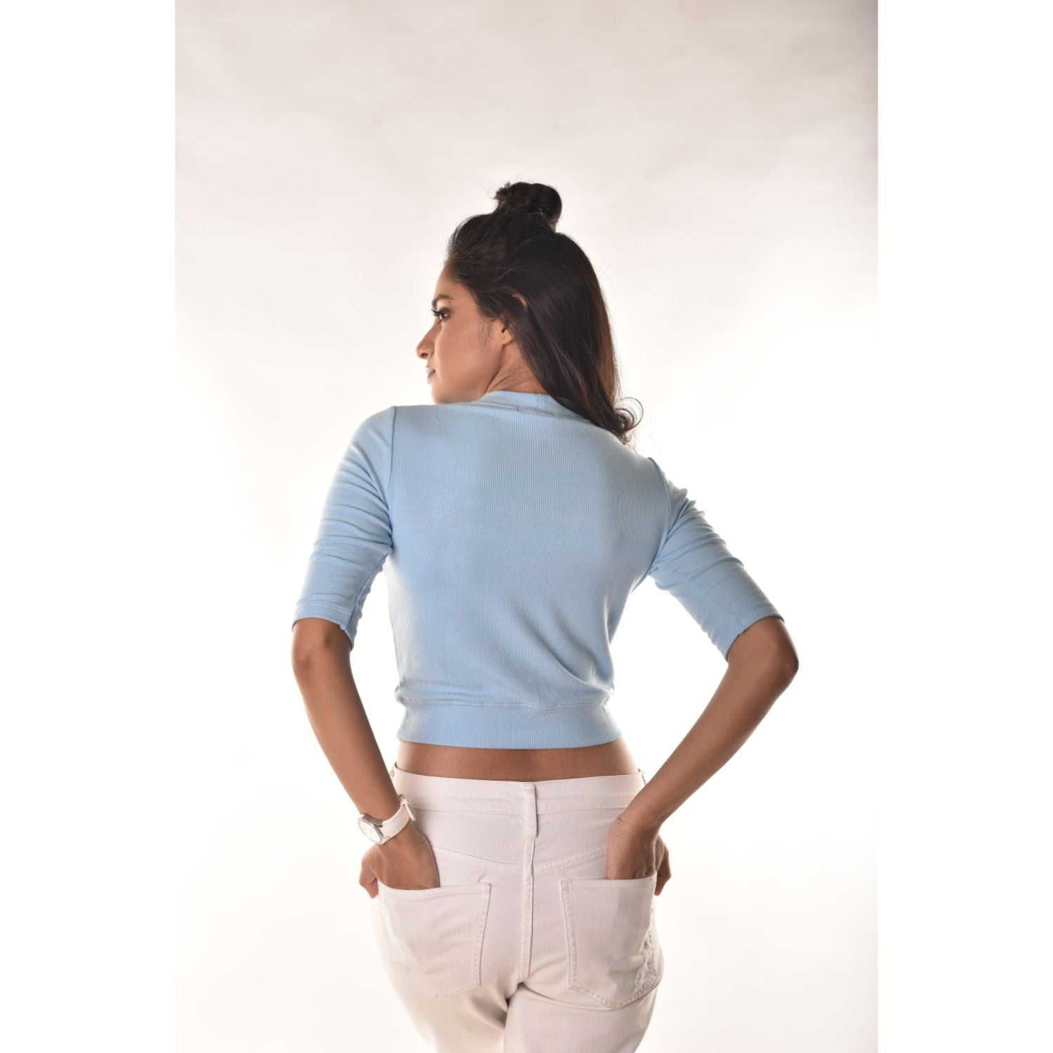 Hosiery Blouses - Elbow Sleeves - Sky Blue - Blouse featured