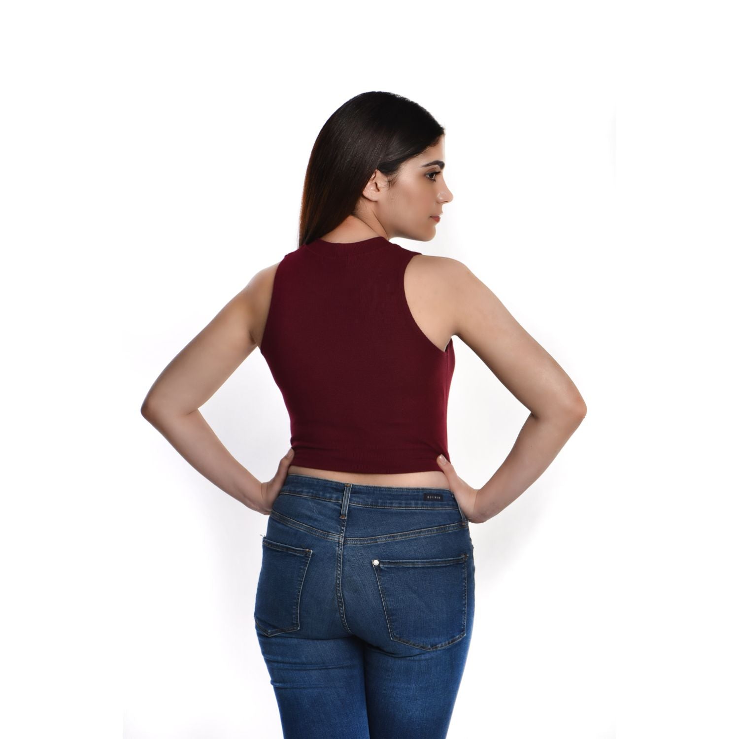 Sleeveless Hosiery Blouses - Maroon - Blouse featured