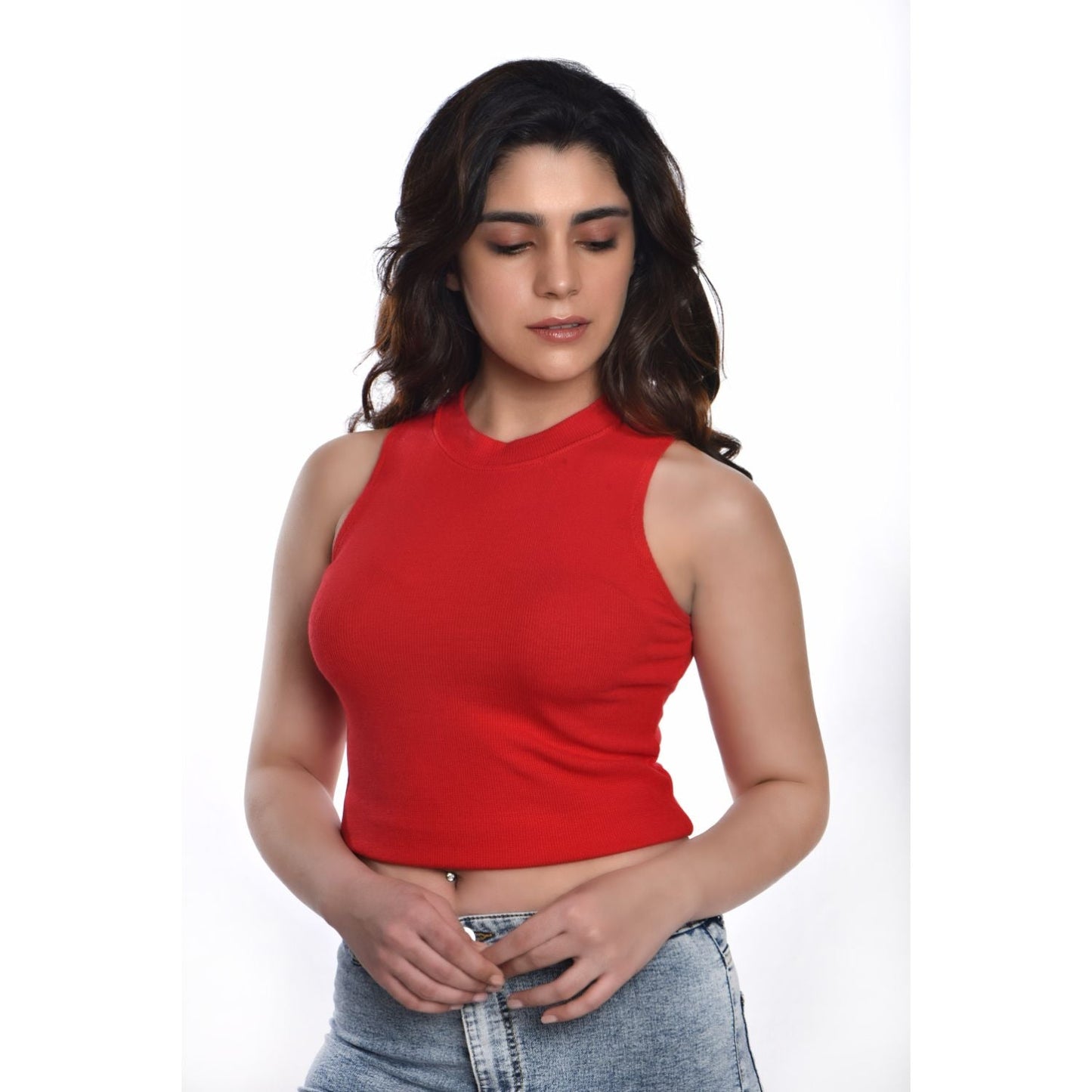 Sleeveless Hosiery Blouses - Red - Blouse featured