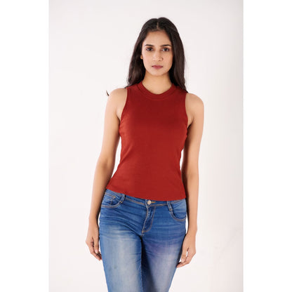 Sleeveless Hosiery Blouses - Rust - Blouse featured