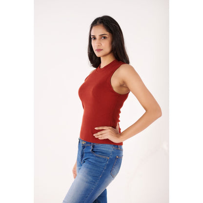 Sleeveless Hosiery Blouses - Rust - Blouse featured