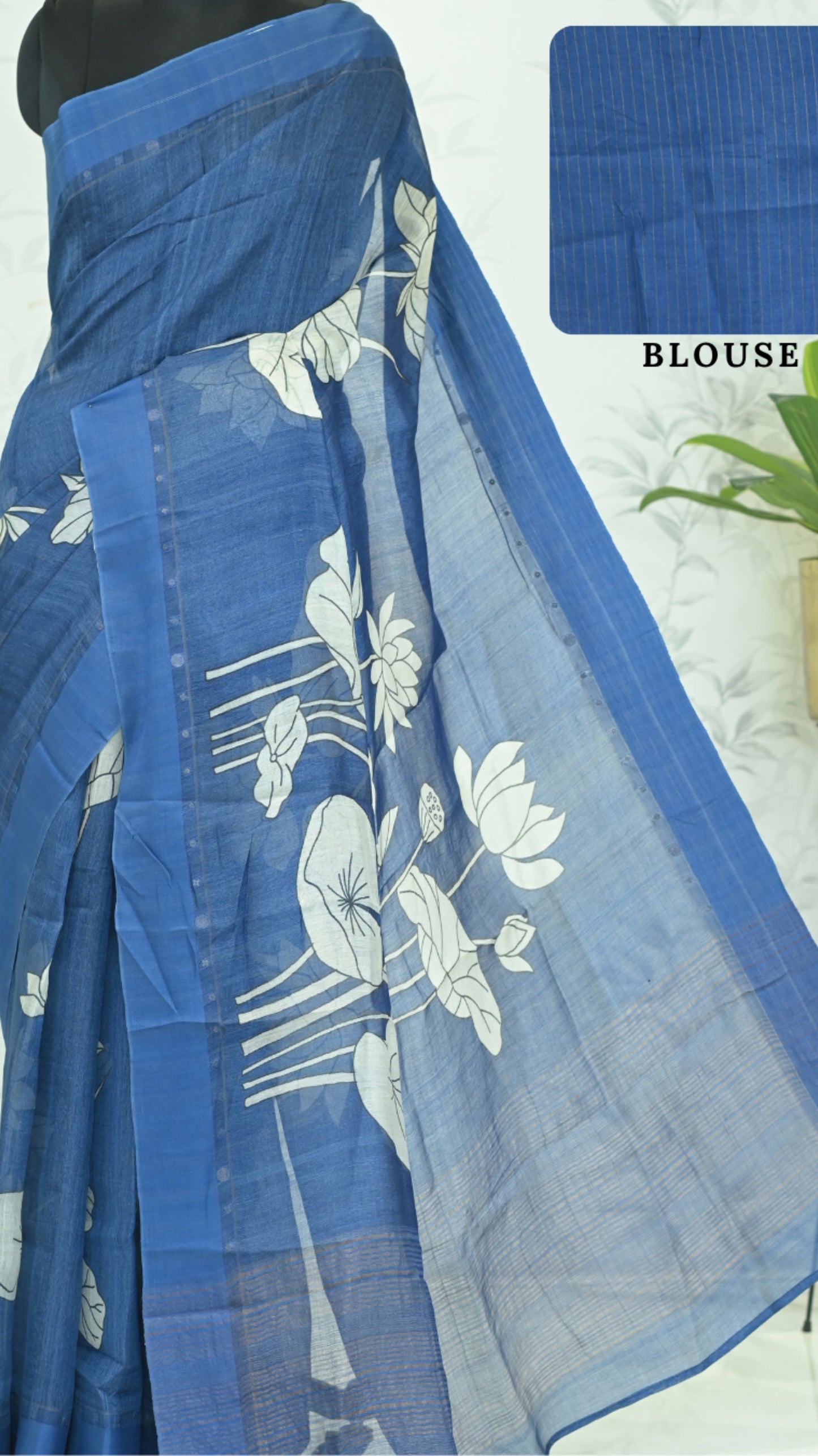 Gayatri Lotus Tussar Silk Saree - Zodiac Blue featured