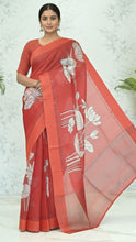 Load image into Gallery viewer, Gayatri Lotus Tussar Silk Saree - Crimson red featured