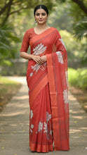Load image into Gallery viewer, Gayatri Lotus Tussar Silk Saree - Crimson red featured