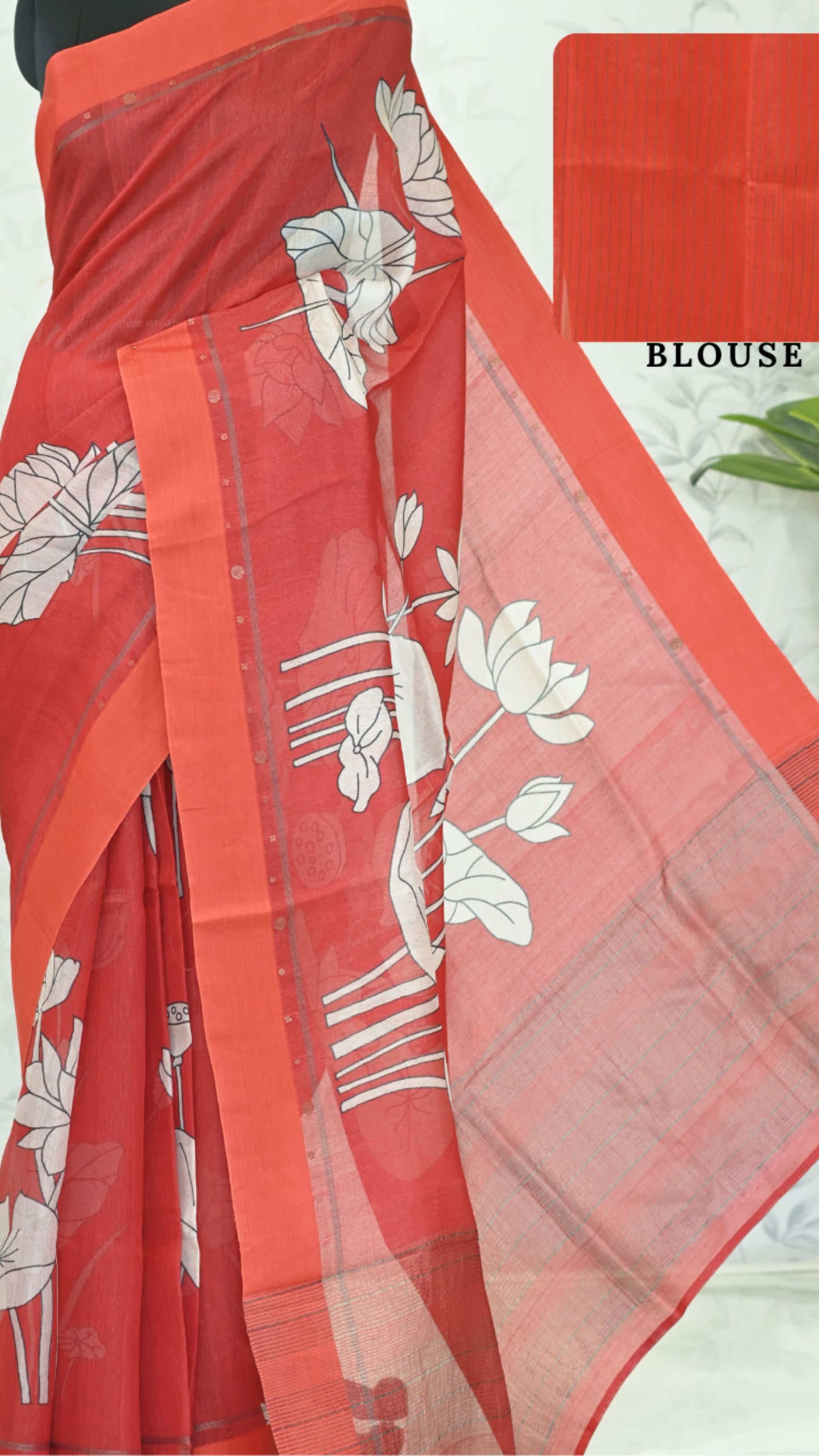 Gayatri Lotus Tussar Silk Saree - Crimson red featured