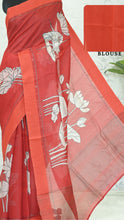 Load image into Gallery viewer, Gayatri Lotus Tussar Silk Saree - Crimson red featured