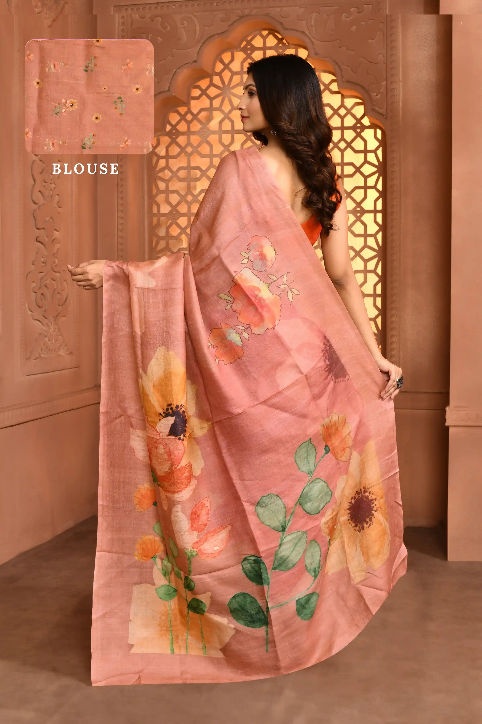 Lekha Wanderer Saree Terracotta Pink featured