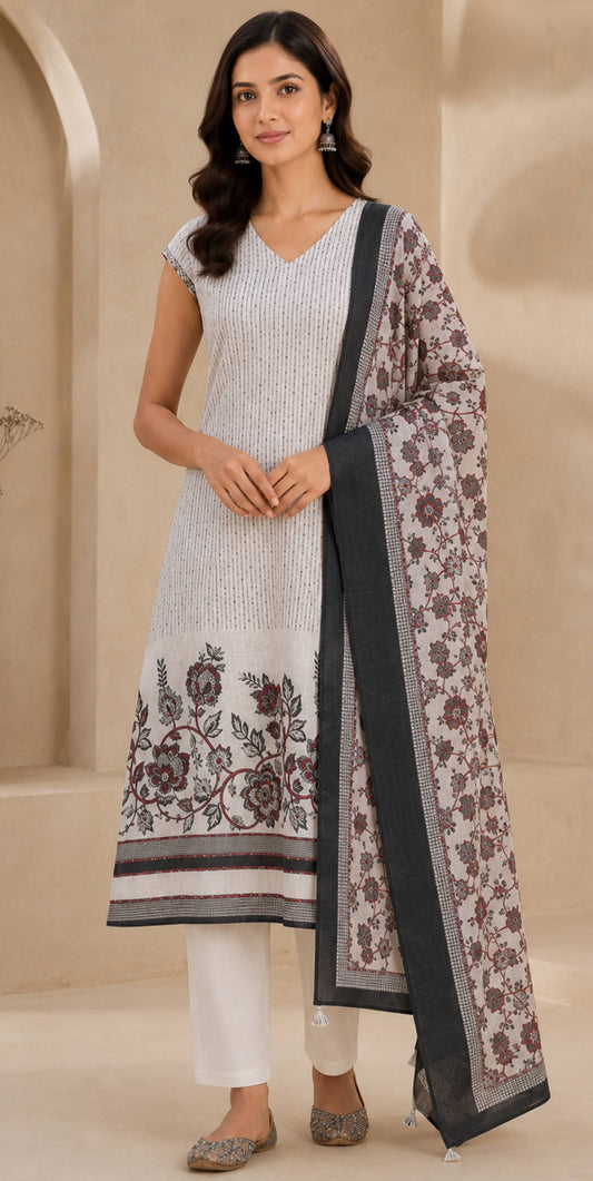 Mughal Floral Kantha Tussar Kurti featured