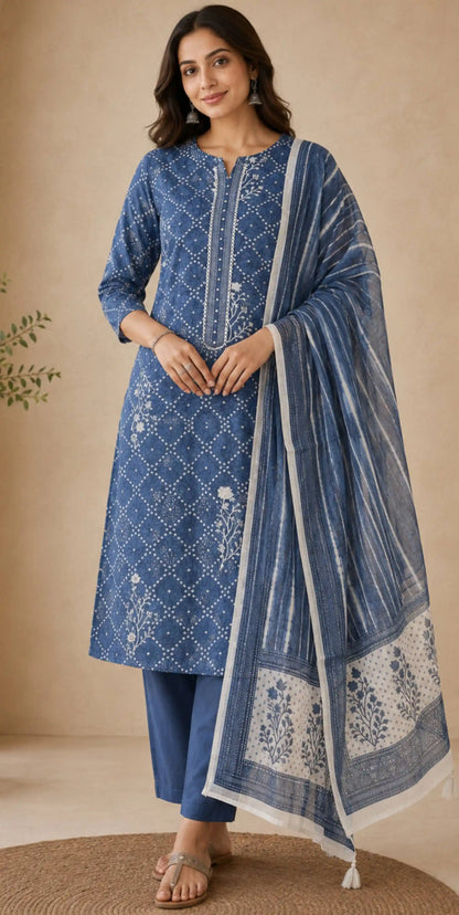 Artisan Bandhani Mirror Linen Kurti Blue featured