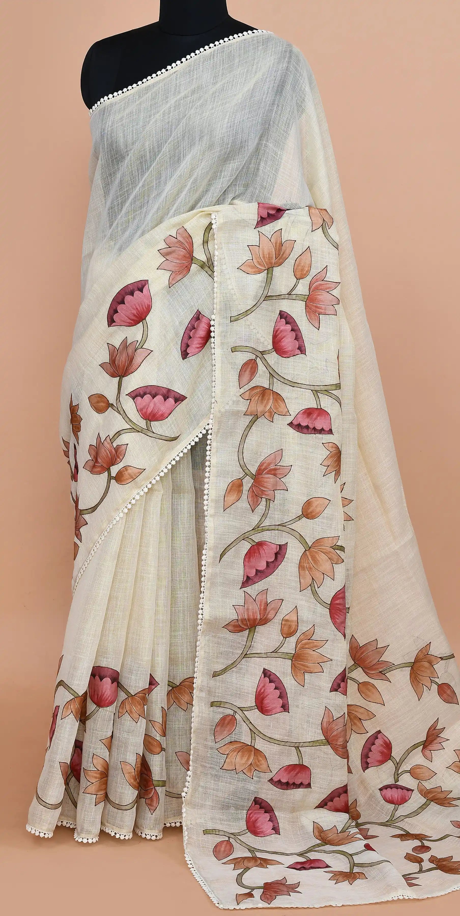 Tirzah Coral Pink & Ochre Saree featured