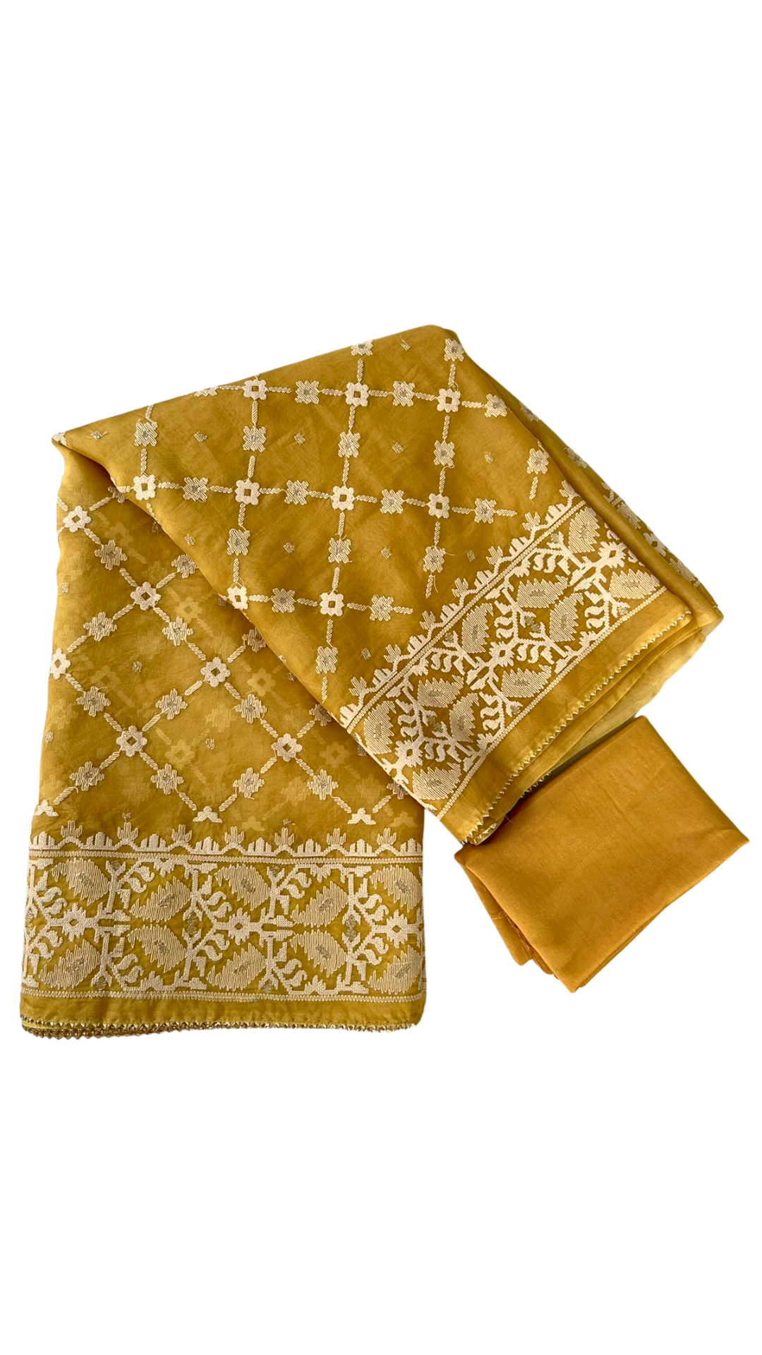 Mustard Organza Saree with Threadwork Saree