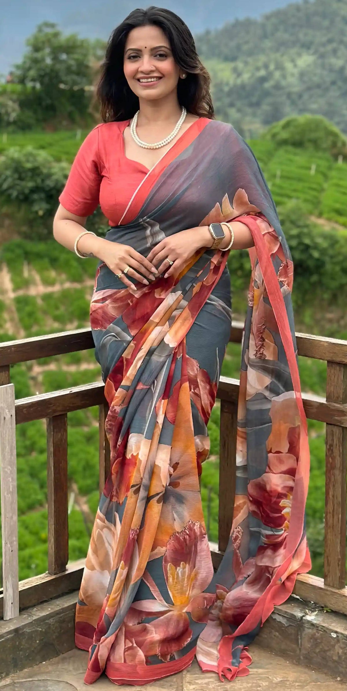 Coral Chiffon Saree featured